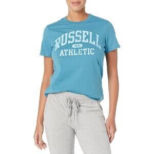 Russell Athletic Women's Graphic Logo Short Sleeve Tee Mineral Teal Sz XS